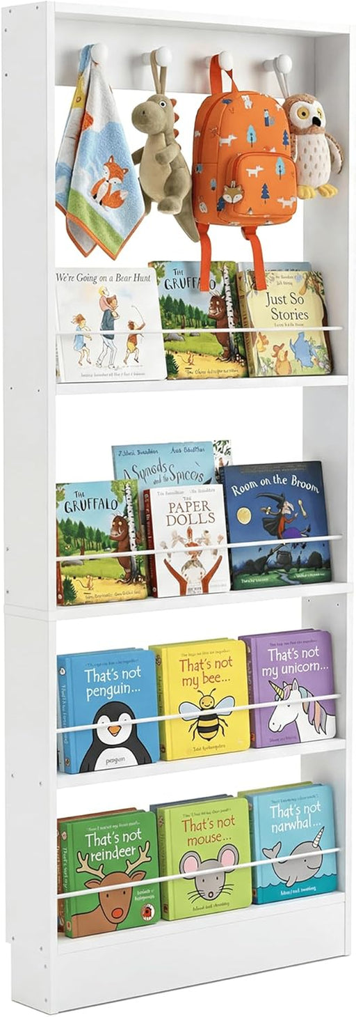 White Wall-Mounted 4-Tier Kids' Bookshelf Organizer