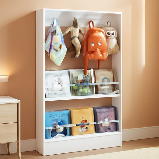 White Wall-Mounted 4-Tier Kids' Bookshelf Organizer