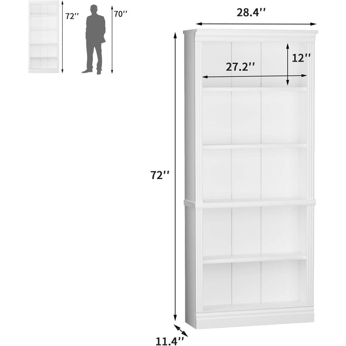 Bookcase Bookshelves, 5-Shelf Tall Bookcase 72" Wood Open Display Floor Bookshelf, Large Storage Organizer for Library, Bedroom, Living Room (White)
