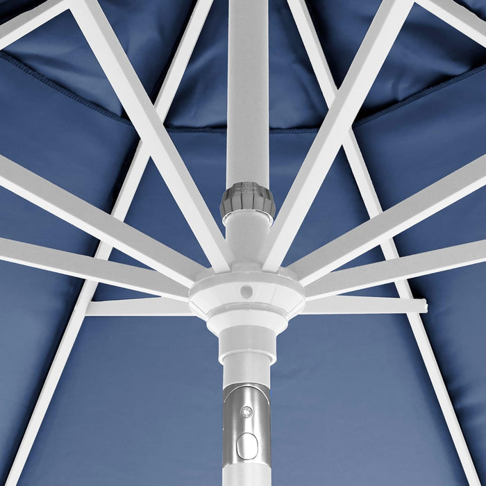 12-Year-Non-Fading, 9Ft Premium Sunbrella Patio Umbrella, Hand-Crank, Button-Tilt, White Frame, Navy Fabric