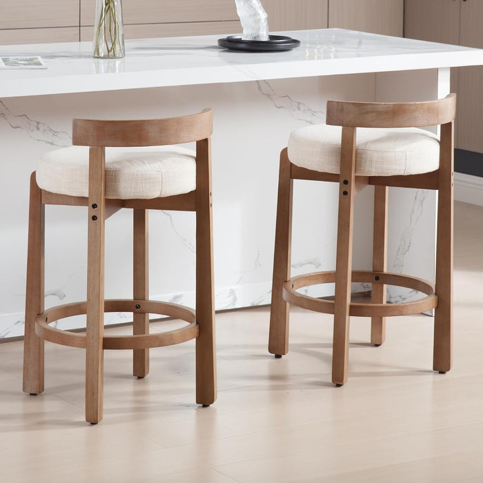 Bar Stools Set of 2, 26" Linen Fabric Upholstered Counter Height Bar Stools, Modern Barstools Counter Stools with Wood Legs for Kitchen Island Dining Room Bar, Beige