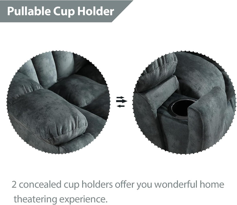 Reclining Living Room Set, Soft Fabric Manual 2 Piece Recliner Sofa Set, Included Recliner Chair with Massage and Heat and Loveseat Daul Recliner, Green Grey(Recliner+Loveseat)