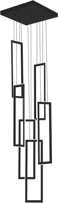 Black 6 Rings Rectangular Chandeliers LED Dimmable