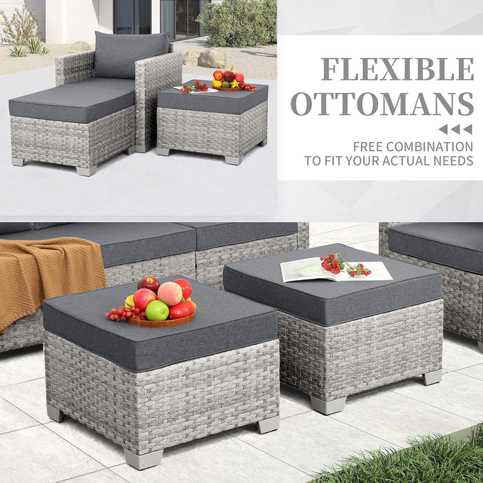 Patio Furniture Set 7 Piece Grey Wicker Outdoor Conversation Sets PE Rattan Sectional Sofa with Storage Coffee Table and Anti-Slip Grey Cushion