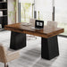 55 Inches Executive Desk, Mid-Century Modern Home Office Desk, Wood Computer Table Business Workstation Small Conference Table, Black & Brown
