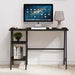 43" Home Office Computer Desk Trestle Desk with 2 Shelves Writing Study Workstation Style Wood Table Metal Frame for Home Office Reversible Storage Desk, Black