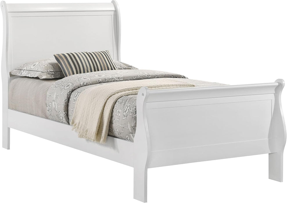 Home Furnishings Louis Philippe Traditional Wood Twin Size Sleigh Bed Frame 47-Inch Headboard White 202441T
