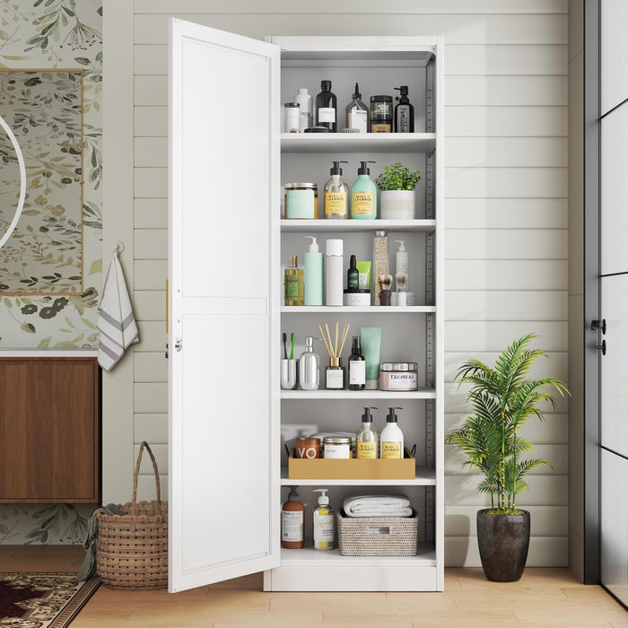 Lockable Metal Locker Cabinet Narrow White Storage