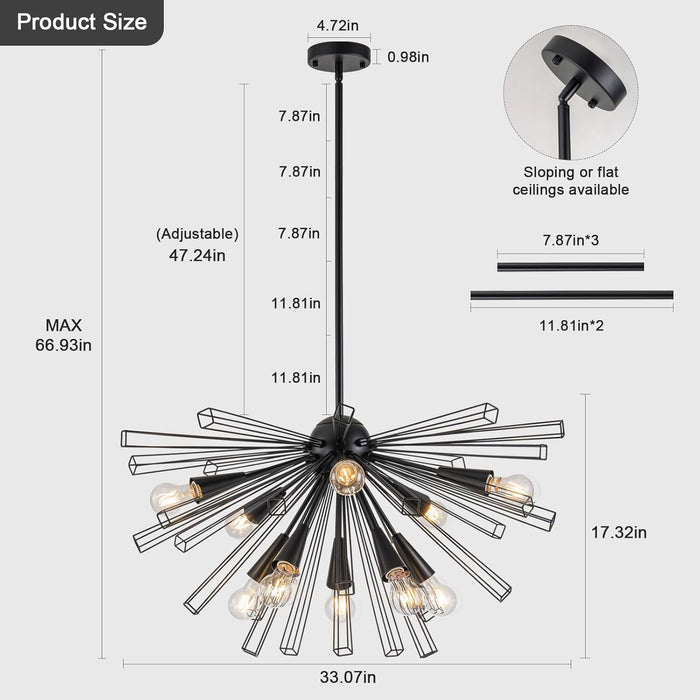 Black 33 Inch Sputnik Chandelier Contemporary Dining