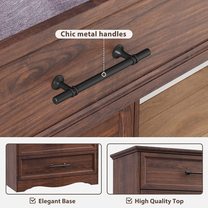 Walnut Farmhouse Dresser for Bedroom, Modern 6 Chest of Drawers, 44" Tall Chest of Drawers with Brushed Metal Handle, Wood Closet Organizers and Storage Cabinet for Bedroom, Living Room, Hallway