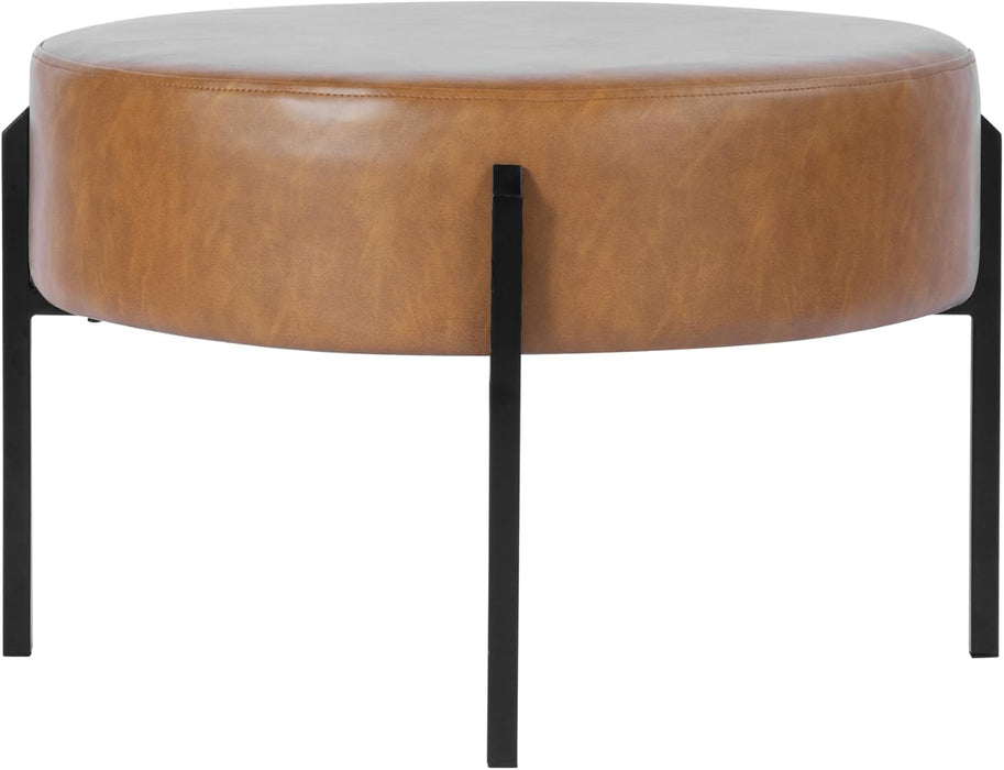 Modern round Ottoman, Home Décor,Upholstered round Velvet Foot Rest Ottoman - Carmel Faux Leather Small