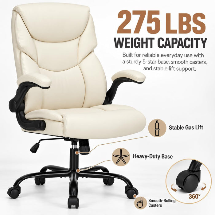 Executive Office Chair with Lumbar Support, High Back, up to 275 Lbs, White