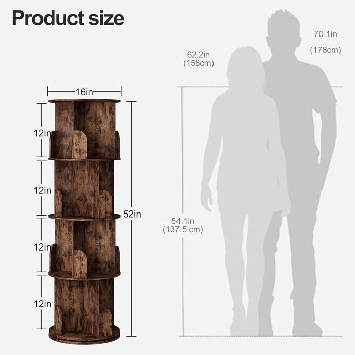 360°Rotating Bookshelf,4 Tier Corner Bookcase,Book Shelf,Floor Storage Wood Organizer for Sturdy,Home Office,Living Room,Bedroom,Kids Room