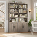 Bookshelf and Bookcase with Doors, 6 Tier Double Wide Large Bookshelves, Open Display Shelves, 73'' Tall Bookshelf with Storage Cabinets for Home Office, Living Room, Library, Wash Gray