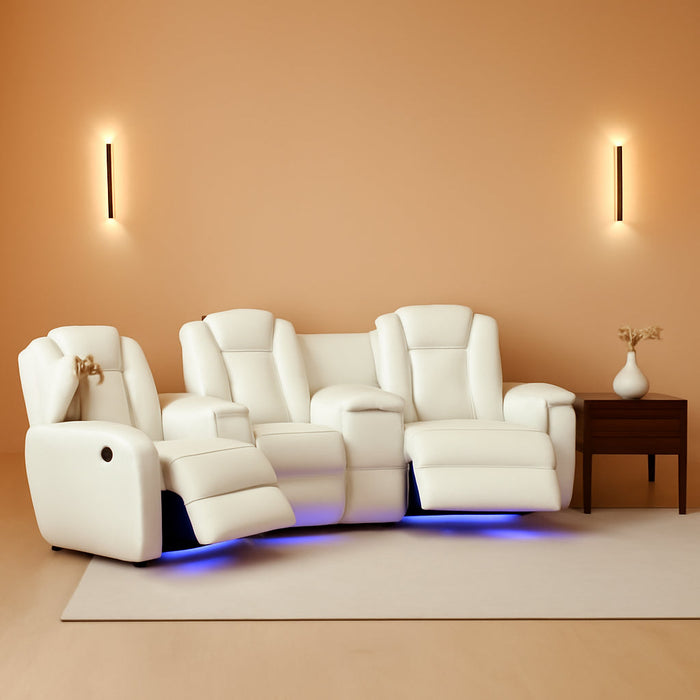 Luxury Living Room Furniture Sets Power Recliner Sectional Sofa Recliner Couch Set Recliner Leather Couch and Recliner Set Loveseat Chair for House/Office/Theater Seating(Creamy White)