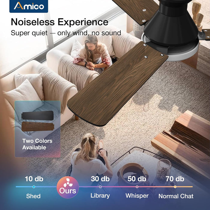 2 Pack Ceiling Fans with Lights, 42 Inch Low Profile Ceiling Fan with Light and Remote Control, Flush Mount, Reversible, 3CCT, Dimmable, Noiseless, Black Ceiling Fan for Bedroom, Indoor/Outdoor