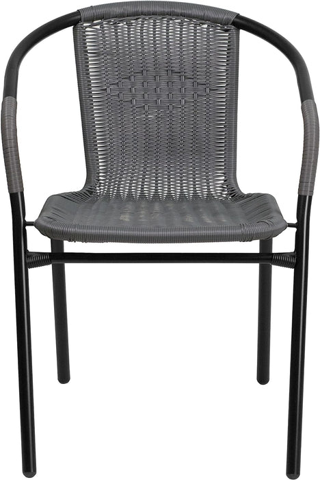 Lila Modern Rattan Indoor/Outdoor Stackable Dining Chairs, Stacking Rattan Bistro Chairs for Patio or Restaurant, Set of 4, Gray