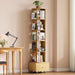 5-Tier Wood Rotating Bookshelf with Drawer & Lockable Wheels, Natural