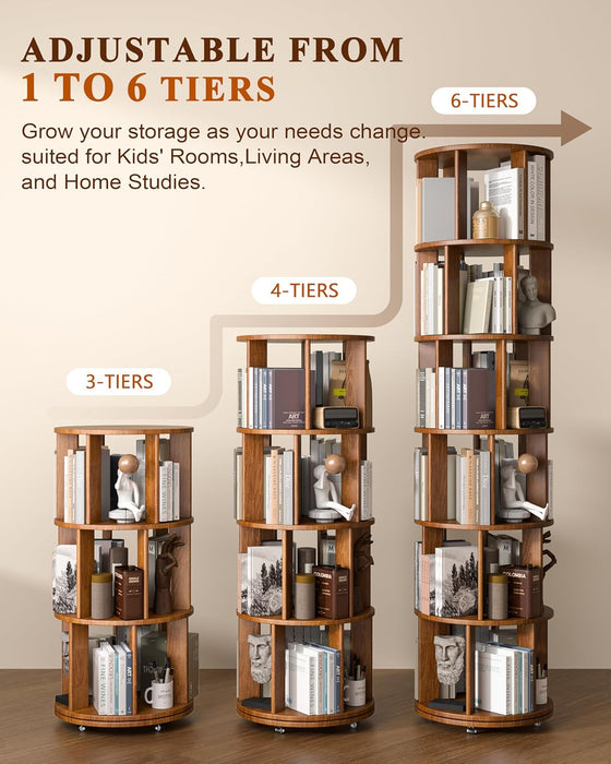 Walnut ThreeSixty Degree Rotating Bookcase On Wheels
