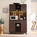 72 Inch WalnutFinish Wine Cabinet Illuminating Display