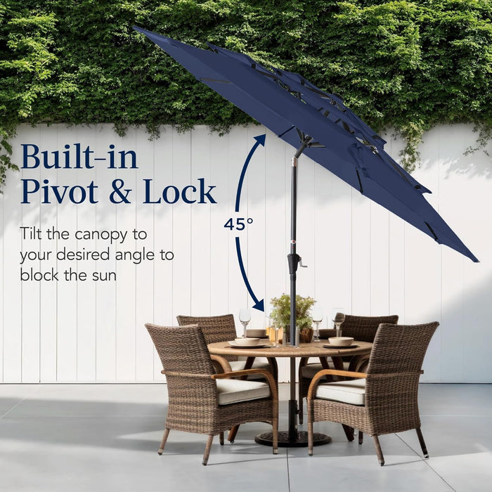 Best Choice Products 10Ft 3-Tier Market Patio Umbrella, Outdoor Sun Shade with Tilt, Crank Lift, 8 Ribs for Backyard, Deck, Poolside – Navy Blue