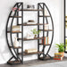 Oval Bookshelf, Triple Wide 5 Tier Etagere Bookcase, Industrial Display Shelves for Living Room (Brown, 55")