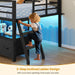 Low Loft Bed Twin Size with 7 Storage Drawers, Bookcase and LED Lights, Metal Kids Loft Bed with 14" H Safety Guardrail,Inclined Ladder and Play Curtain, Under-Bed Play Space, Black