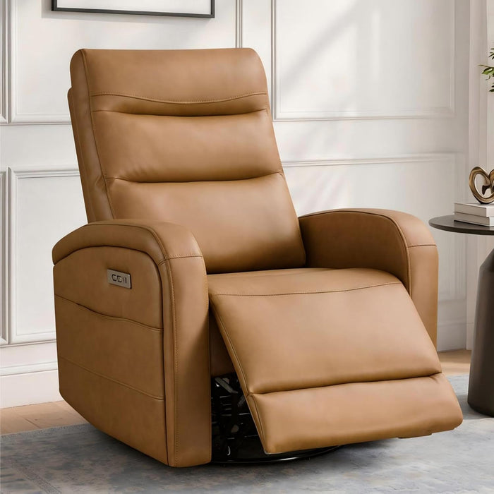 Power Swivel Recliner Chair, Faux Leather Recliner 270° Rotation Modern Nursery Glider, Ergonomic Armrest & Side Storage Pocket, Comfortable Armchair for Living Room Bedroom & Nursery