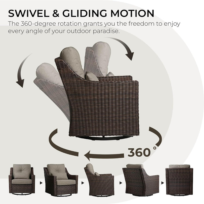 Patio Wicker Chair, 360° Rocking Swivel Outdoor Rattan Chair with Thickened Cushions for Backyard, Poolside, Garden or Porch