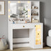 Small Vanity Desk with Mirror and Lights, Makeup Vanity Desk with Adjustable Brightness 3 Light Modes, RGB Storage Cabinet, Power Outlet, Drawer, Shelves, Vanity Table for Women Girls Bedroom