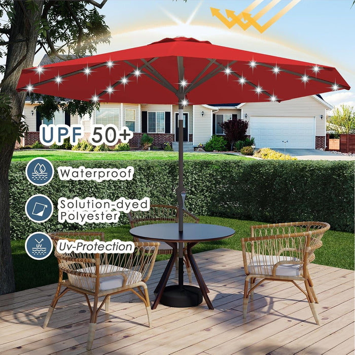 9FT Patio Umbrella with Solar Lights,Outdoor Market Umbrella with Tilt and Crank, LED Lighted Table Umbrella for Garden,Deck,Backyard,Pool,Beach