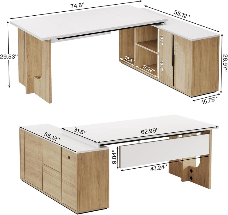 Premium White Engineered Wood Corner Desk 74.8Inches