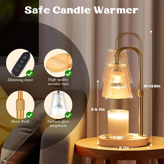 Candle Warmer Lamp with Timer - Adjustable Height, Electric Wax Melter in Gold for Cozy Aesthetic Bedroom Home Decor, Gift for Women, Mother, Friend, Birthday, Christmas