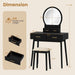Vanity Desk with Mirror and Lights, Modern Makeup Vanity Table with 4 Drawers, 3-Color Dimmable LED Mirror, Girls Dressing Table and Stool Set for Small Bedroom (Black)