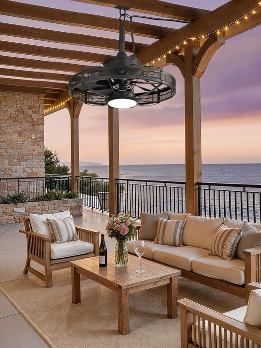 20" Outdoor Ceiling Fan with Lights, IP65 Waterproof Gazebo Fan, Plug-In Outdoor Hanging Fan Remote&App Control, 6 Speeds, 3CCT Dimmable, Caged Ceiling Fan for Gazebo, Patios, Porch,Pergola