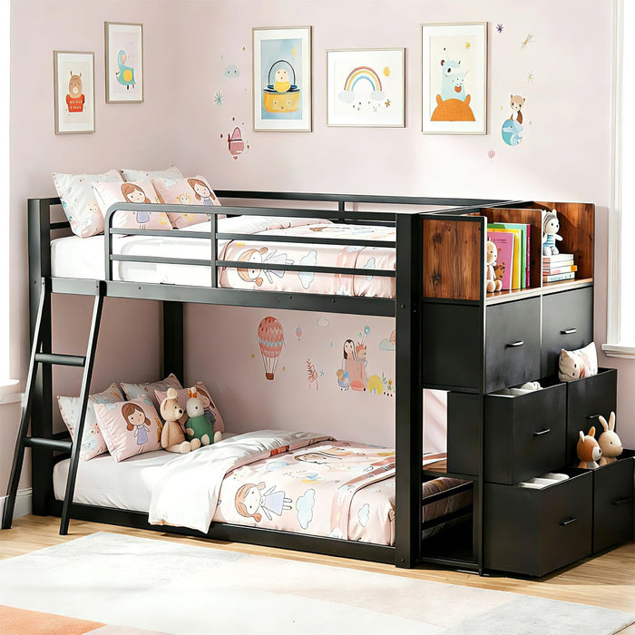 SpaceSaving TwinOverTwin Metal Loft Bed StorageDrawers