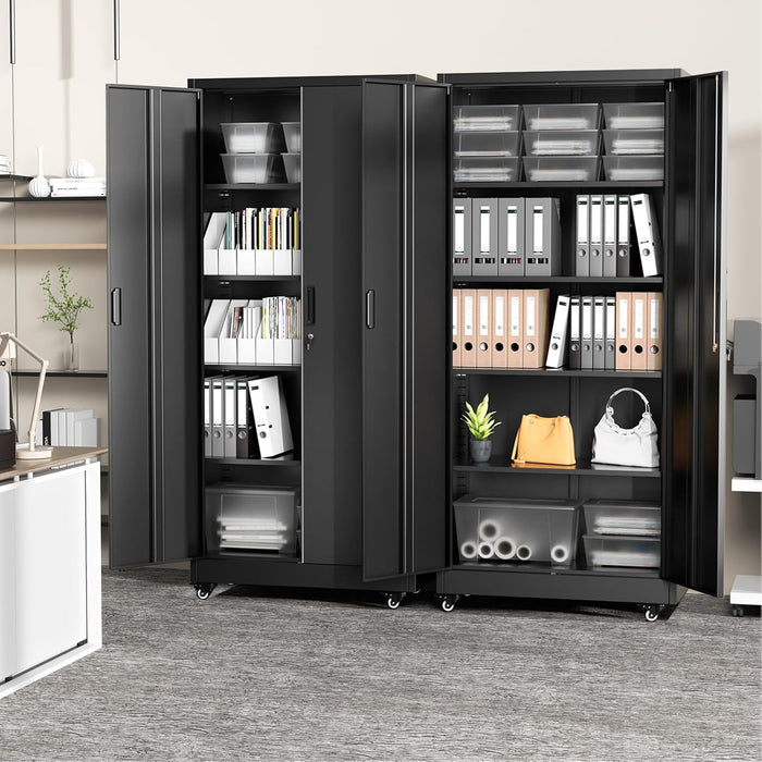 SeventyThreeInch Black Metal Rolling Cabinet Lockable