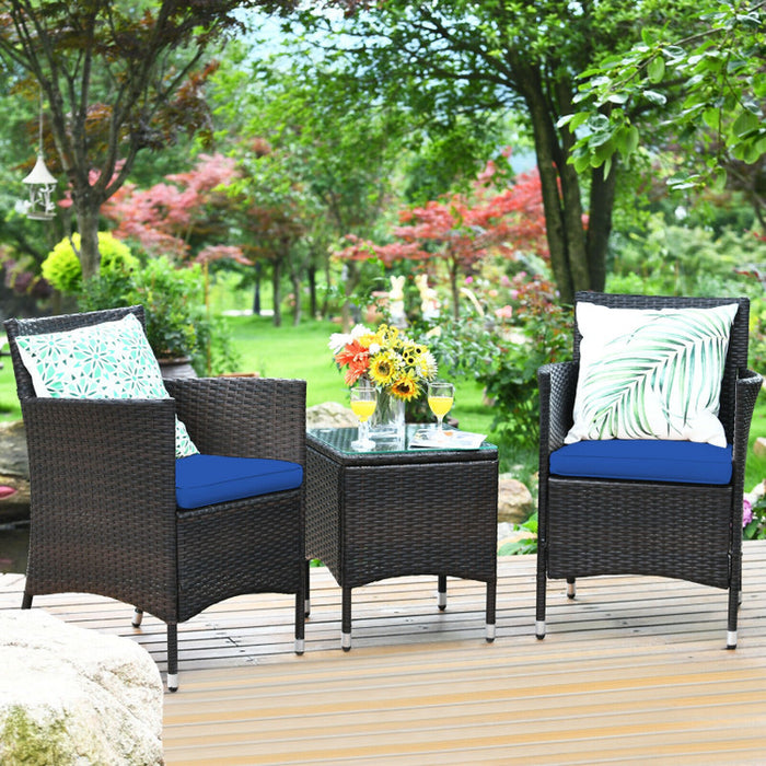 3 Pieces Ergonomic Wicker Patio Conversation Set