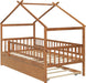 Walnut Solid Wood House Bed Trundle UnitBundleWithDrawers