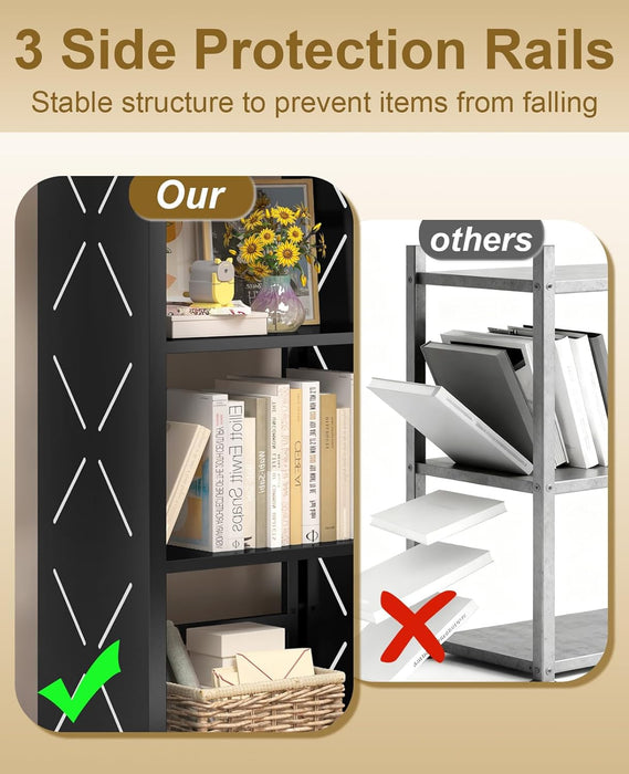 Three Shelf Black PowderCoatedSteel Bookcase Anti Tip