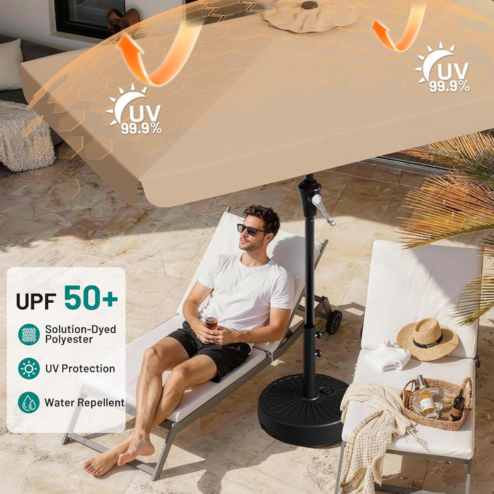 8 X 10 FT Large Rectangular Patio Umbrella with Valance, Outdoor Table Market Umbrella W/Crank & 8 Ribs, Rectangle Outdoor Umbrellas for Garden, Deck, Yard and Poolside, Beige