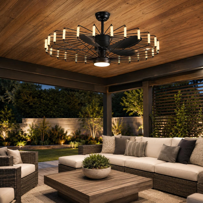 43-Inch Cage Ceiling Fan with Lights, Black Chandelier Style