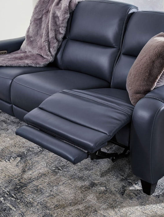 Mercomatic Contemporary Leather Match Wall Hugger Power Reclining Sofa with Adjustable Headrest and USB Ports, Blue