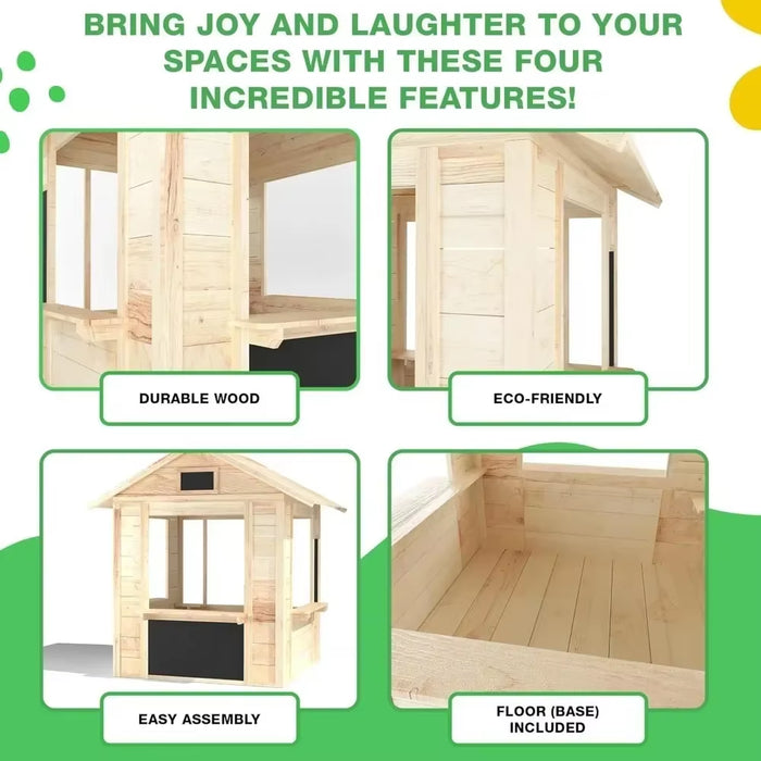 Wooden Outdoor Playhouse, Indoor/Outdoor Playhouse Working Doors with Wooden Floor, Easy Assembly Playhouses