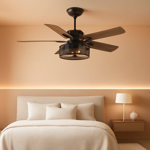 42 Inch Ceiling Fans with Lights and Remote Control, Ceiling Fan for Bedroom Living Room and Patio, Caged Ceiling Fan for Indoor and Outdoor