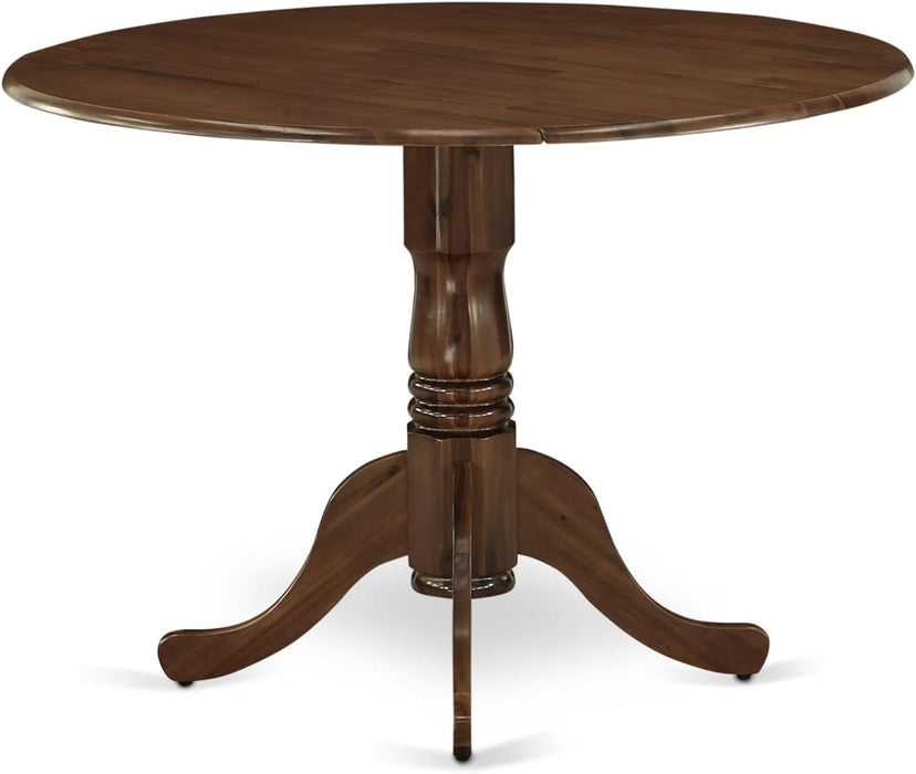 DLT-AWA-TP Dublin Dining Room Table - a round Solid Wood Table Top with Dropleaf & Pedestal Base, 42X42 Inch, Walnut