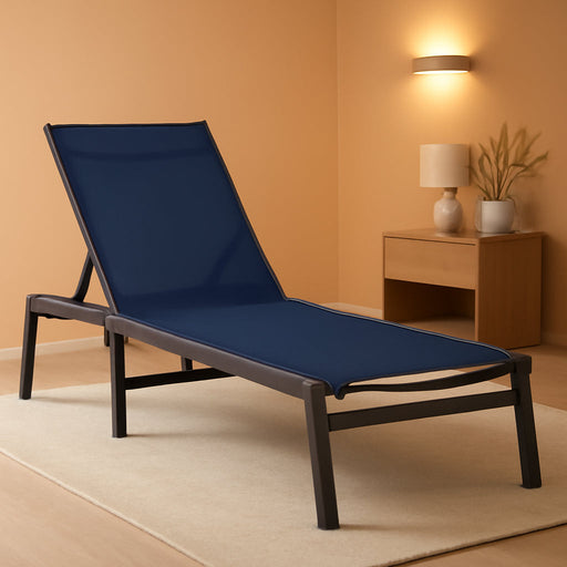 Aluminum Chaise Lounge Ourdoor - Foldable & Assemble Free Outdoor Lounge Chair with 5 Adjustable Backrest, Patio Lounge Chair for outside Poolside Beach Pool, Navy Blue