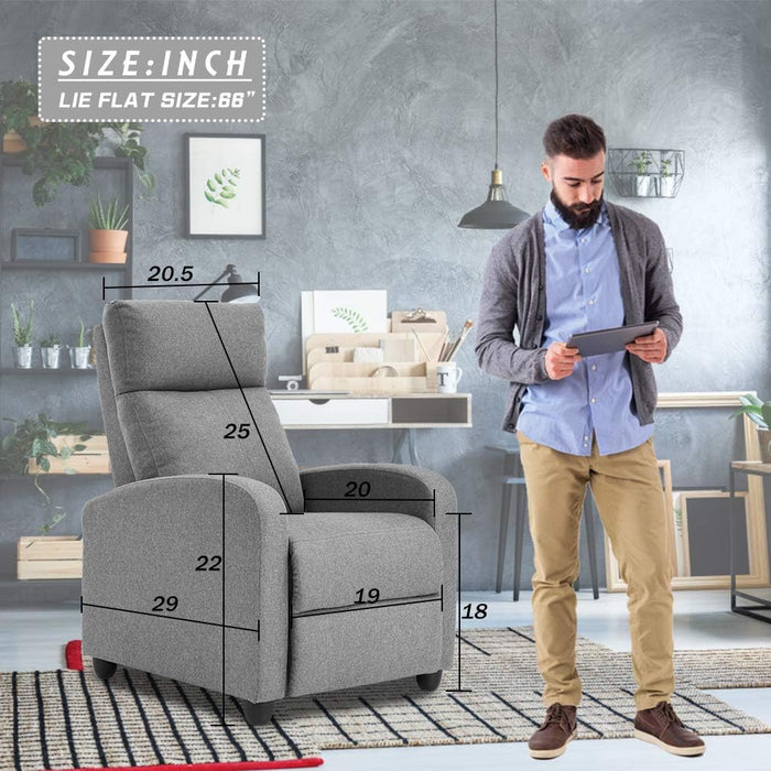 Recliner Chair for Living Room Home Theater Seating Single Reclining Sofa Lounge with Padded Seat Backrest (Grey)