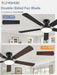 52 Inch Ceiling Fans with Lights, Flush Mount Low Profile Ceiling Fan with 6 Speeds & 3CCT, Smart Remote&App Control, Dimmable 24W LED Light, Quiet DC Motor for Living Room Bedroom,Black