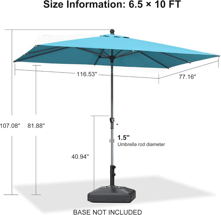 10' X 6.5' Rectangular Patio Umbrella Outdoor Table Umbrella Aluminum Frame Market Umbrella Sun Umbrella with 8 Sturdy Ribs Tilt for Garden Deck Lawn Pool Turquoise Blue